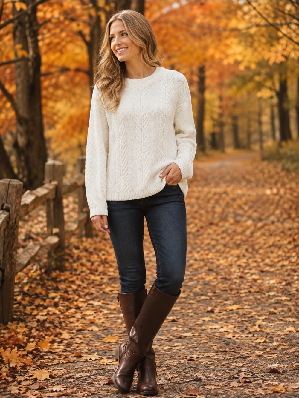 Orvis Ivory Textured Cable Knit Chenille Sweater XL. Soft & Cozy